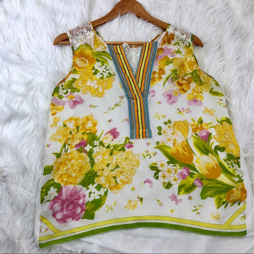 🔥Anthro Tiny Silk Blend Top tank Sz XS floral lac - Picture 3 of 8